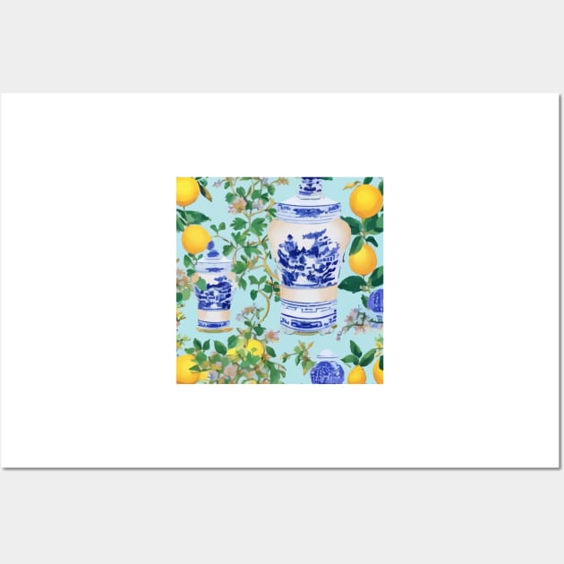 Lemons and chinoiserie jars Wall Art by SophieClimaArt